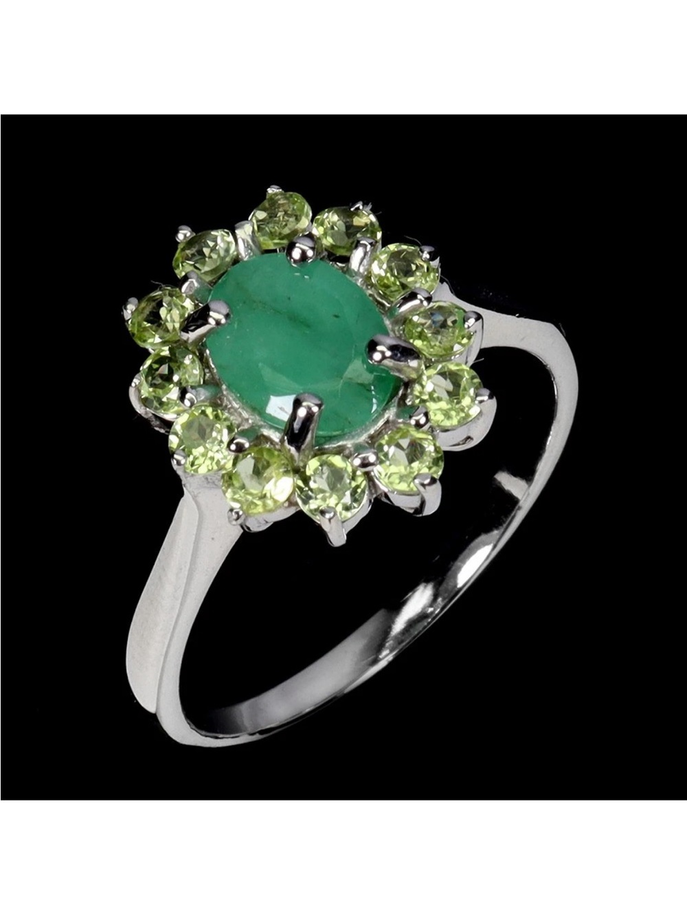 Stunning Genuine 1.25CT Emerald w/ natural Peridot Halo Ring Size 9